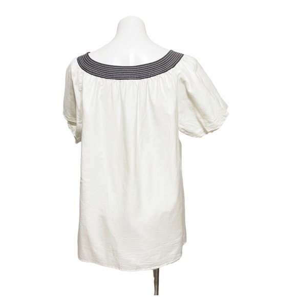 Garnet Hill SZ 16 White Cotton Silk Scoop Neck Grey Neckline Short Sleeve Tunic - Picture 4 of 7